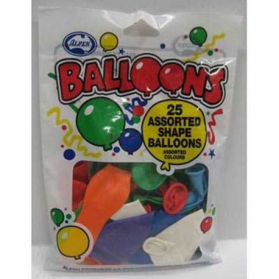 Alpen Balloons Assorted Shapes 25 pack