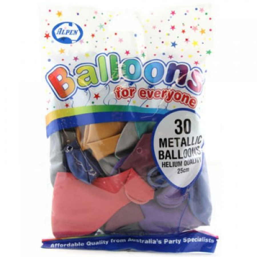 Alpen Balloons Metallic Mixed Colours 25cm 30 pack