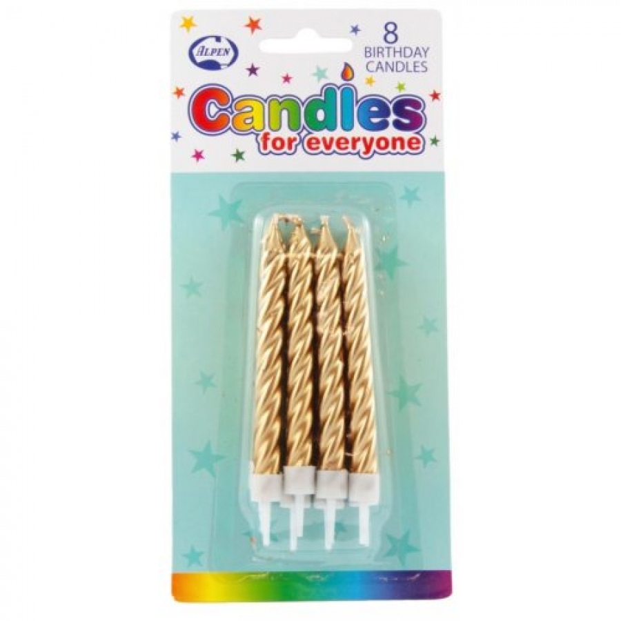 Alpen Candles Birthday Jumbo Gold 8 pack