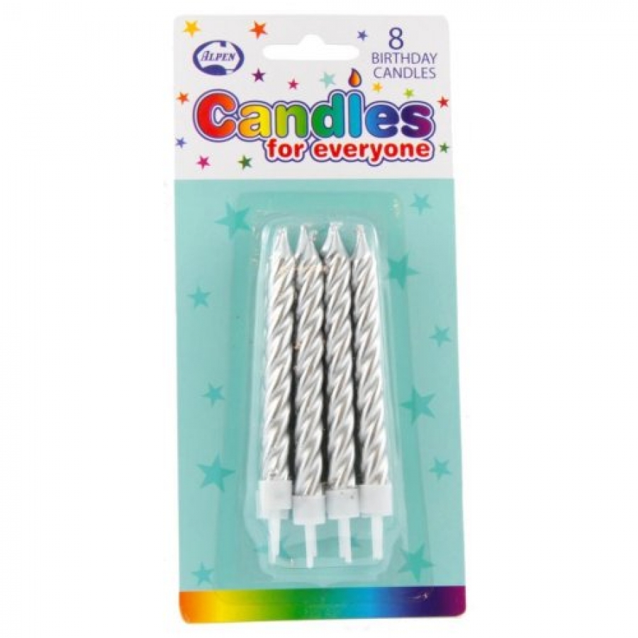 Alpen Candles Birthday Jumbo Silver 8 pack