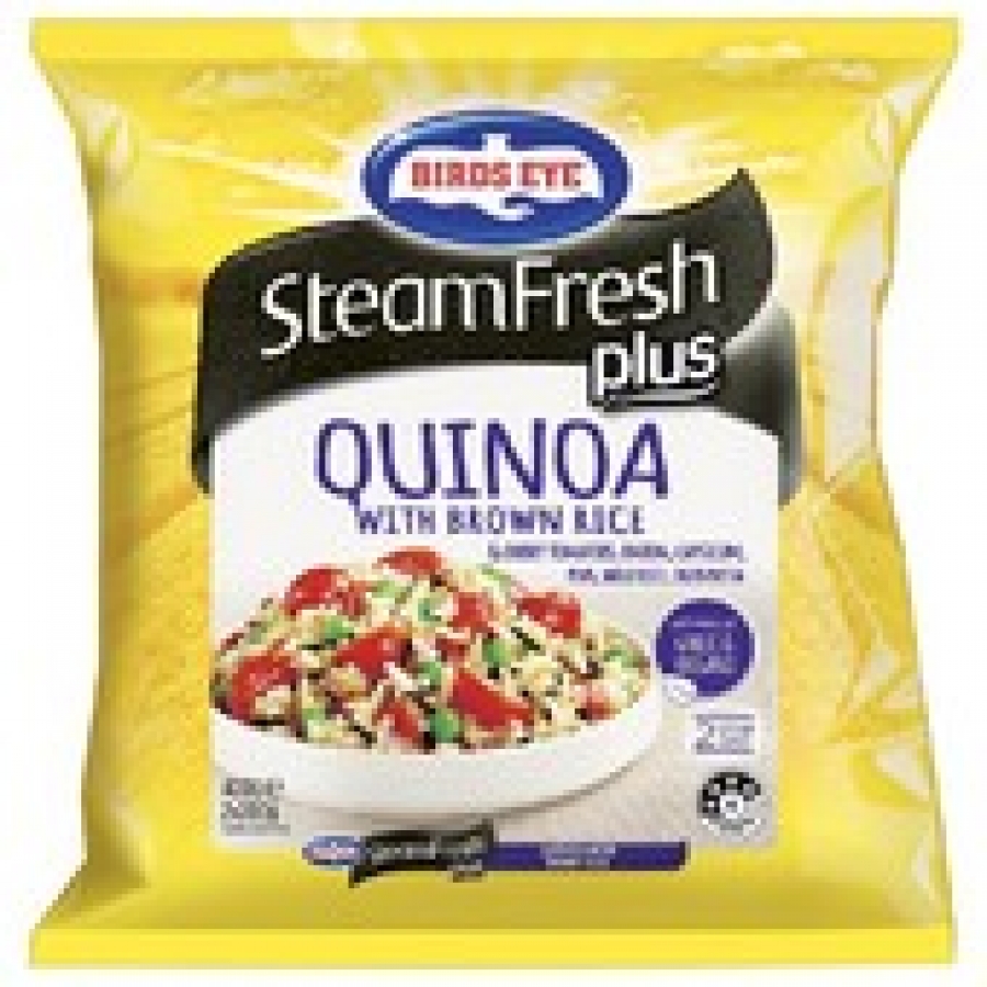 Birds Eye SteamFresh Plus Frozen Quinoa with Brown Rice & Cherry Tomatoes Onion Capsicum Peas Wild Rice Orzo Pasta 400g