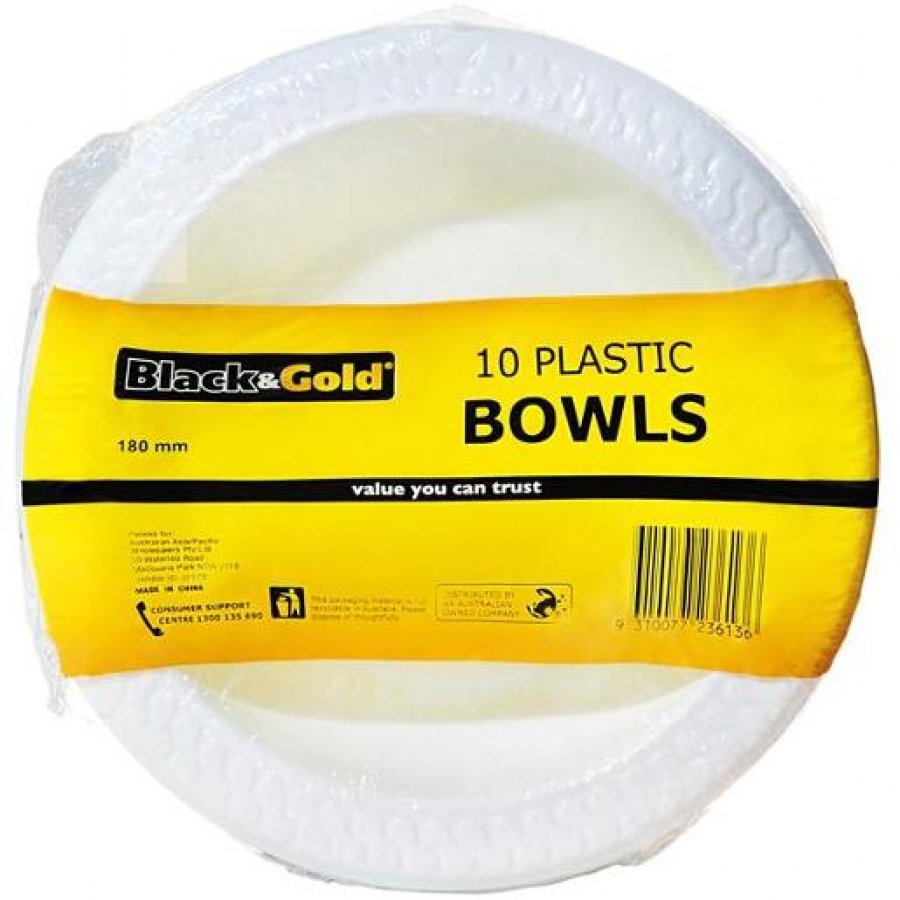 Black & Gold Bowl Plastic 180mm 10 pack