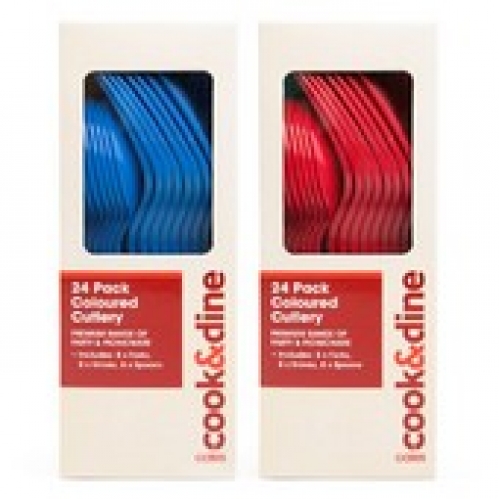 Cook & Dine Coloured Cutlery Set 24 pack