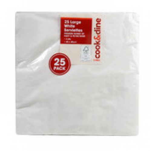 Cook & Dine White Dinner Serviettes 25 pack