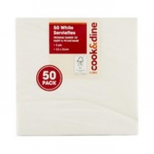 Cook & Dine White Lunch Serviettes 50 pack