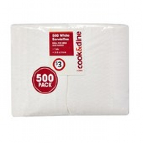 Cook & Dine White Serviettes 500 pack