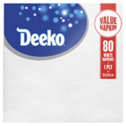 Deeko 1 Ply White Serviettes 80 pack