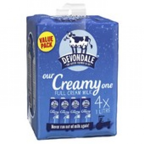Devondale Full Cream Long Life Milk 4 pack 1L