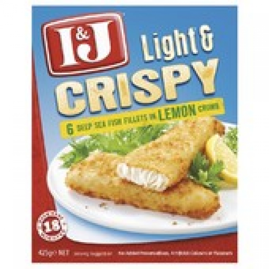 I&J Light & Crispy Lemon Crumbed Frozen Fish Fillets 6 pack 425g