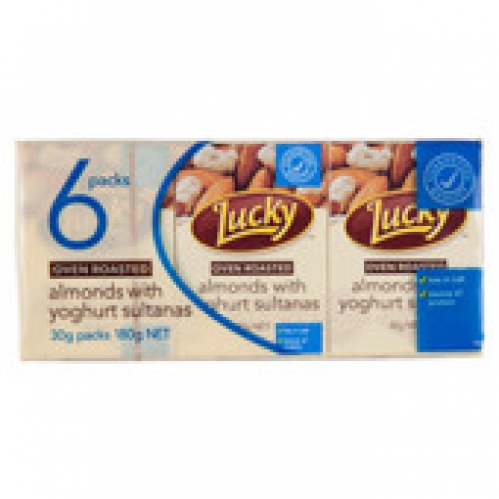 Lucky Oven Roasted Almonds Nut Mix with Yoghurt Sultanas 6 Pack 180g