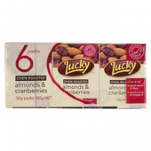 Lucky Oven Roasted Almonds with Cranberries Snack 6 Pack 180g