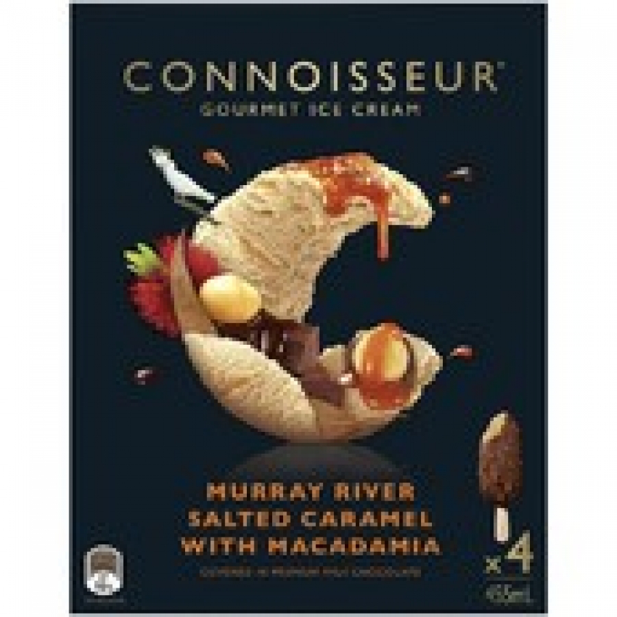 Peters Connoisseur Murray River Salted Caramel & Macadamia Ice Cream 4 pack 455mL