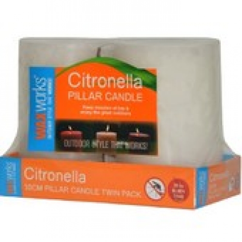 Waxworks Citronella Pillar Candle 10cm 2 pack