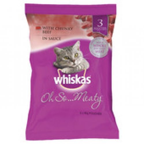 Whiskas Oh So Meaty With Chunky Beef In Sauce Cat Food 85g 3 pack